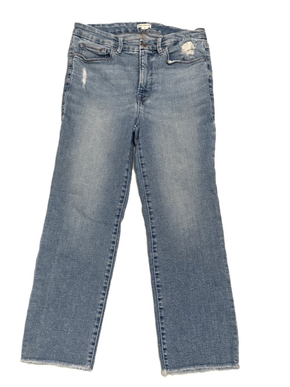Good American Good Legs High Rise Jeans Women 15 Lt Wash Blue Straight Raw Hem